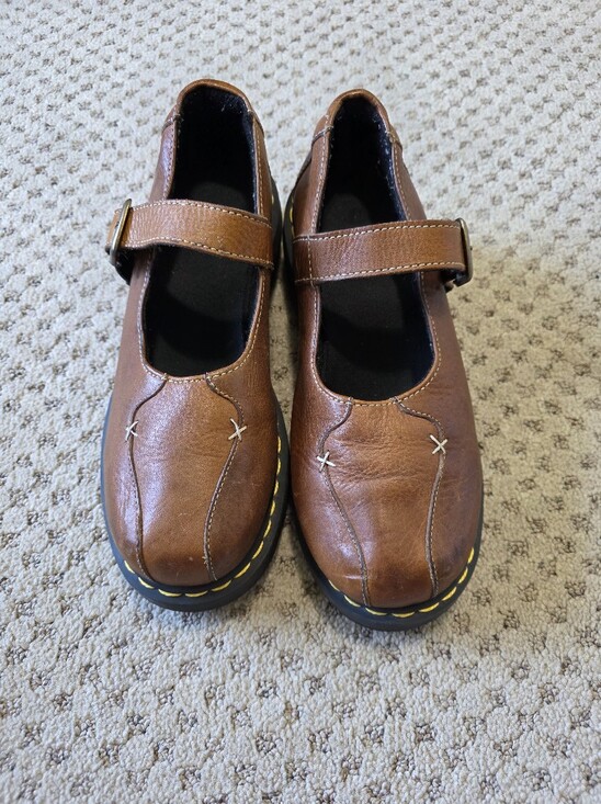 Dr. Martens Shoes - Vintage Dr. Martens Mary Jane Shoes with Yellow Stitching